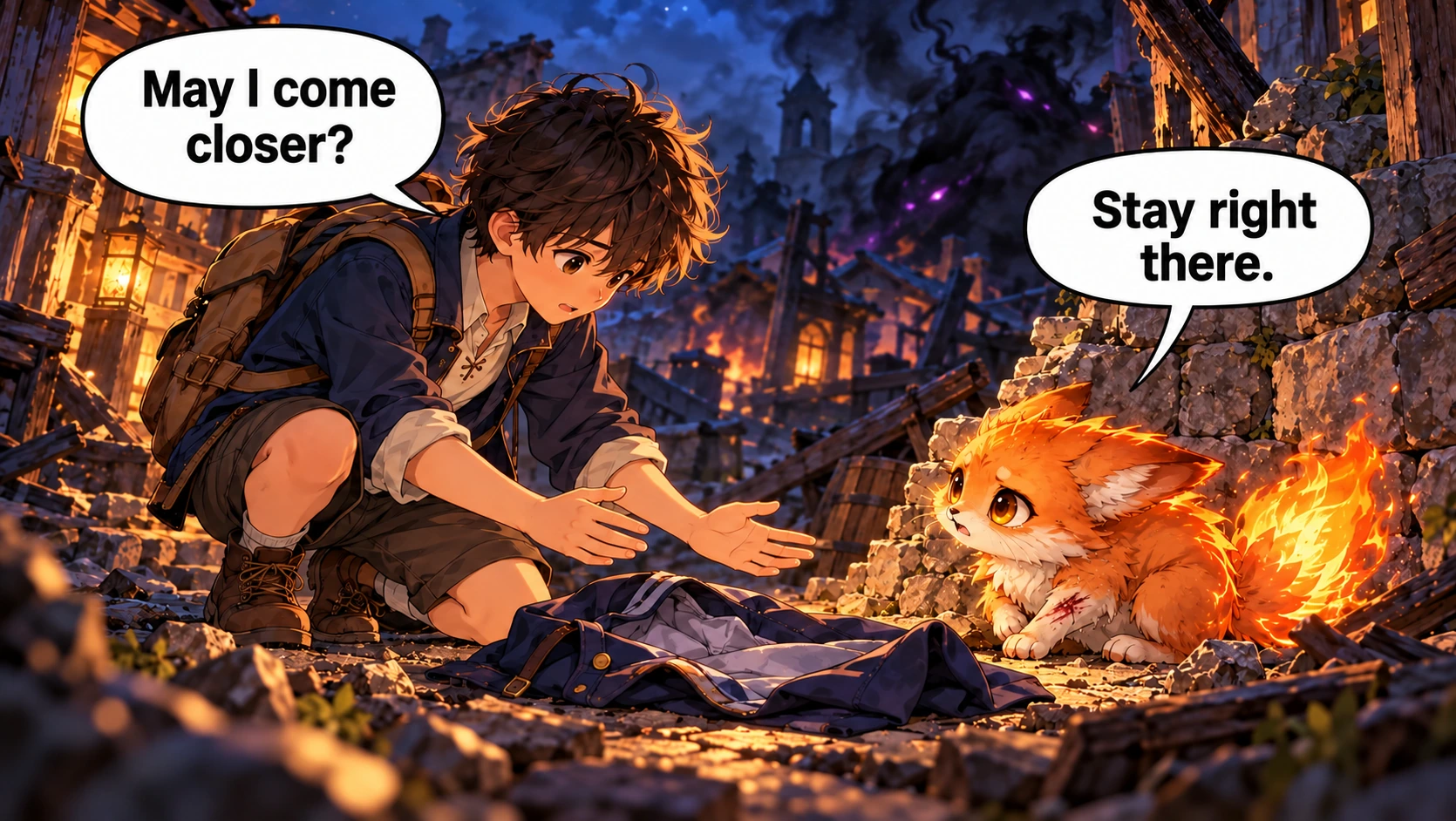 Scene 4 with English speech balloons