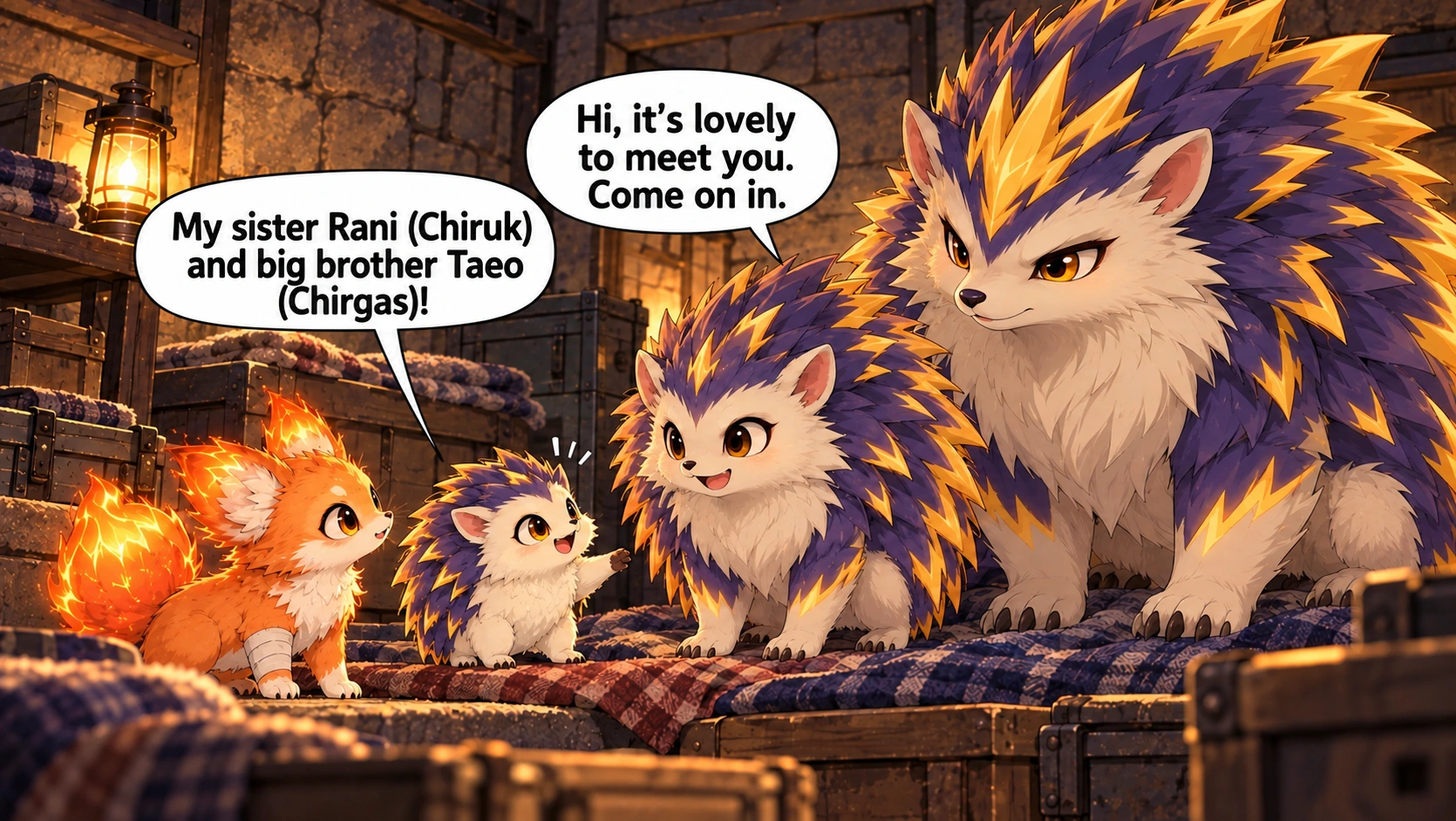 Scene 3 with English speech balloons