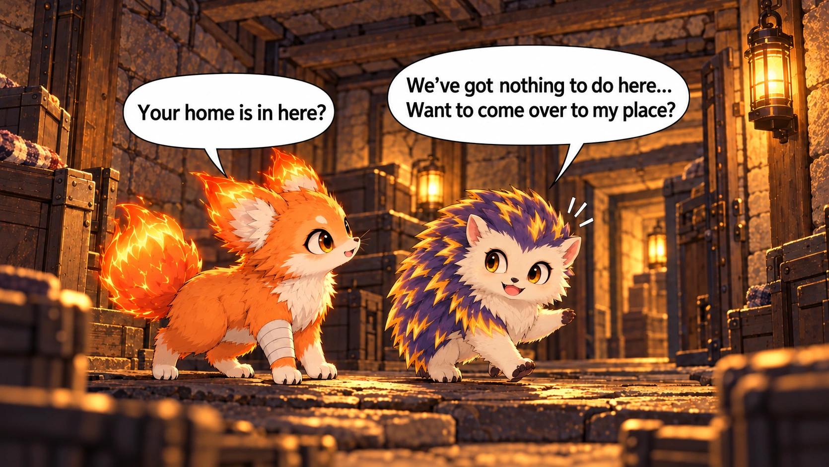 Scene 2 with English speech balloons