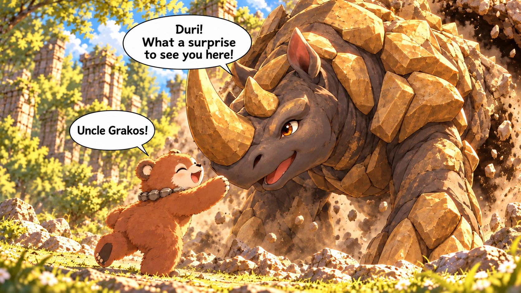 Scene 1 with English speech balloons