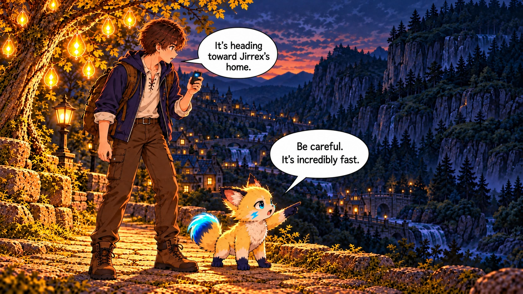 Scene 1 with English speech balloons