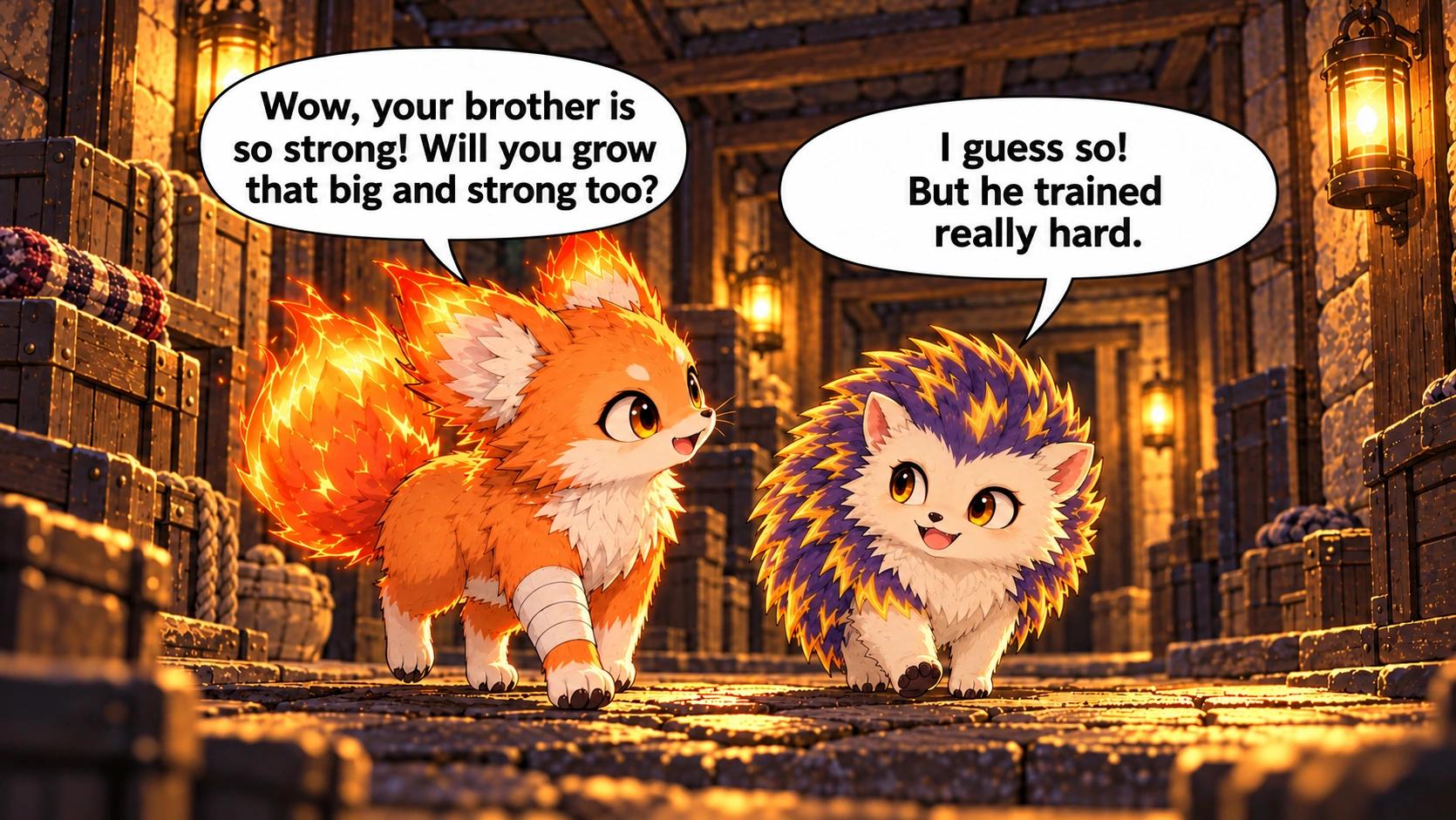 Scene 1 with English speech balloons