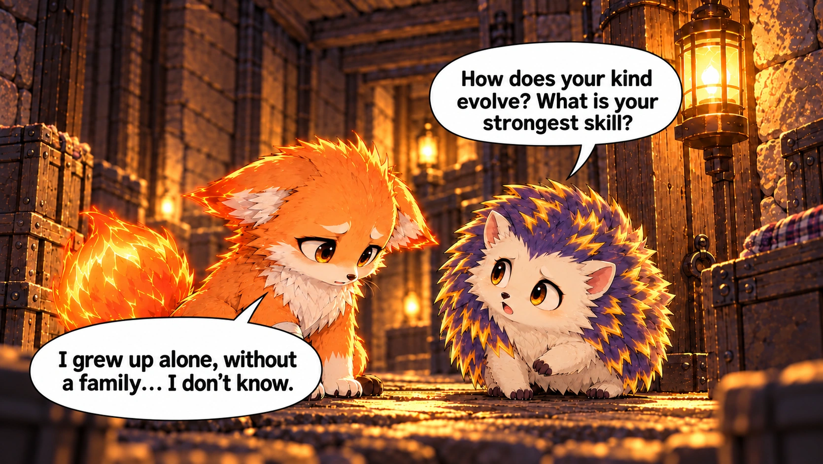 Scene 2 with English speech balloons