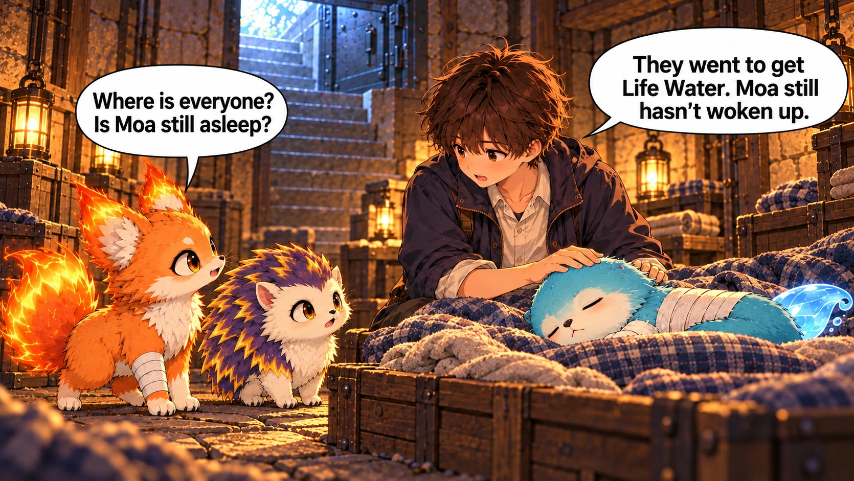 Scene 4 with English speech balloons