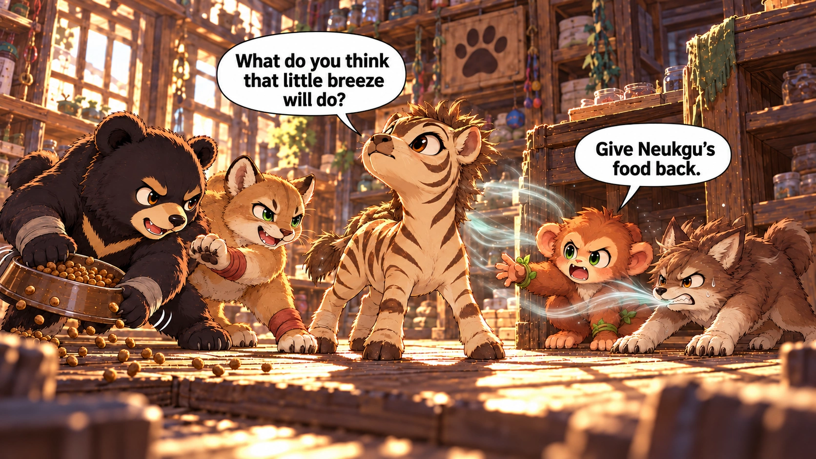 Scene 1 with English speech balloons