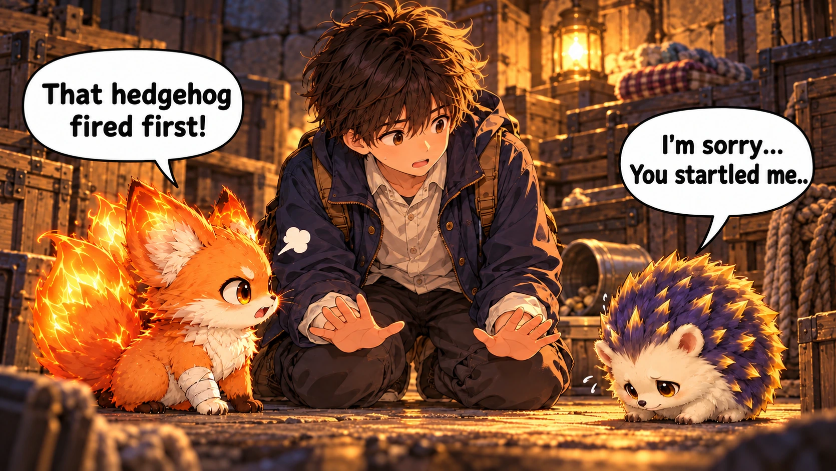 Scene 6 with English speech balloons
